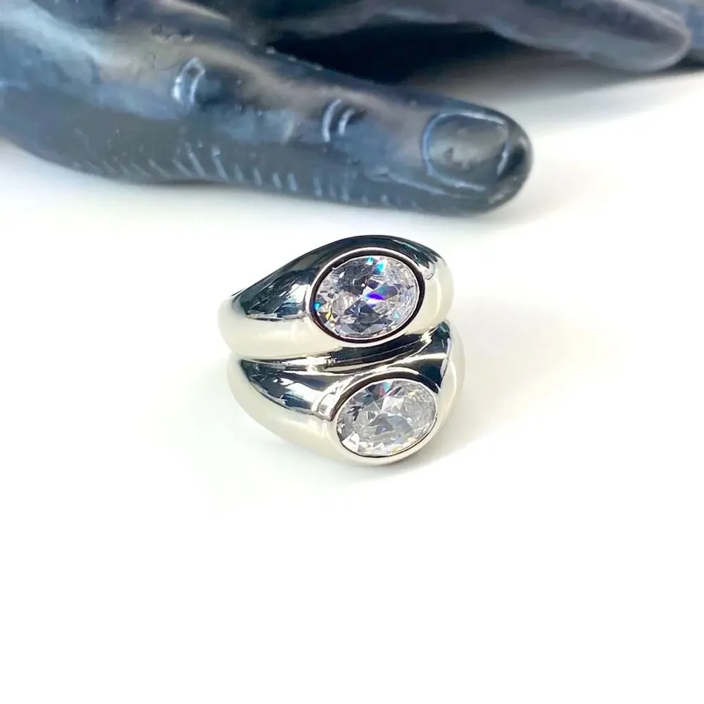 NEW Silver Mirroring Rhinestone Statement Ring